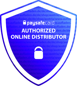 Paysafecard Authorized Online Distributor badge with shield design